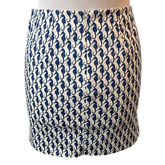 J.Crew Factory Seahorse Critter Stretch Cotton Preppy Miniskirt Navy Blue White - Picture 6 of 9